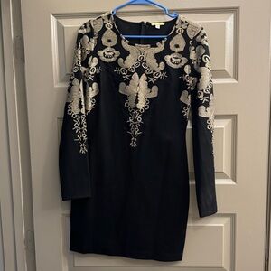 Gianni Bini Black Dress with Gold Embroidery